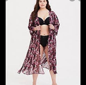 Torrid Black and purple floral chiffon robe